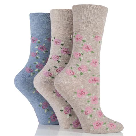 Gentle Grip 3pk Crew Socks Floral Womens 4 8