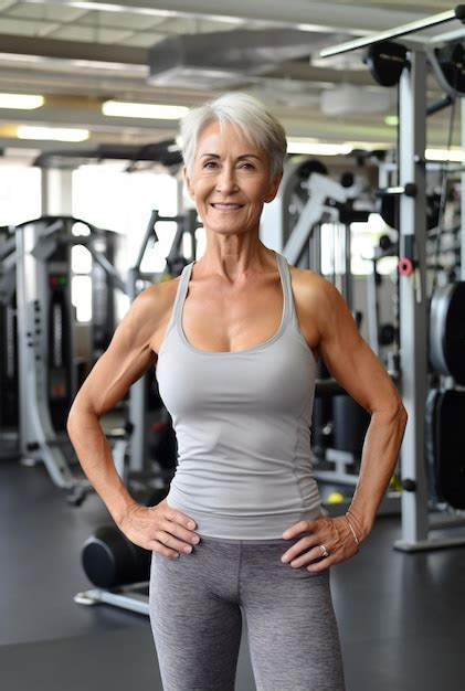 Strong Mature Woman Posing In The Gym Premium AI Generated Image