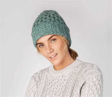 Irelands Eye Knitwear Luxe Aran Hat Ocean Mist Clothing Caps Hats At