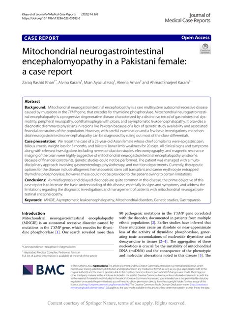 PDF Mitochondrial Neurogastrointestinal Encephalomyopathy In A