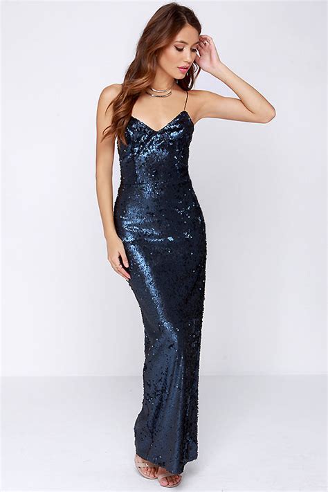 Lovely Navy Blue Dress Sequin Dress Navy Blue Maxi Dress 16500