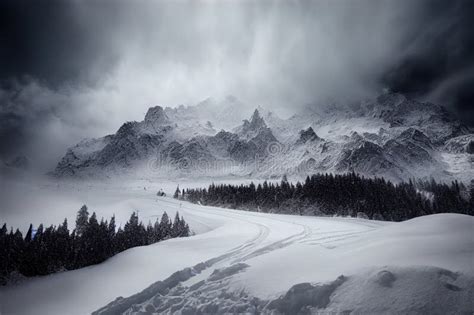 A Snowy Mountain with a Road Going through it and a Forest in the ...