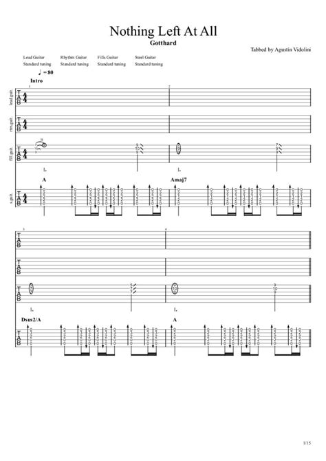 Nothing Left At All Tab Chords Gotthard Paidtabs