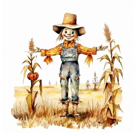 Premium AI Image | A scarecrow stands in a field of corn.