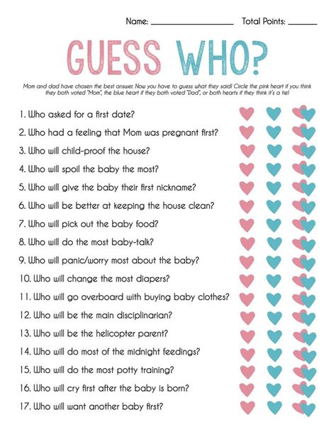 Guess Who: Mommy or Daddy Game Mom or Dad Quiz Baby Shower Game Gender ...