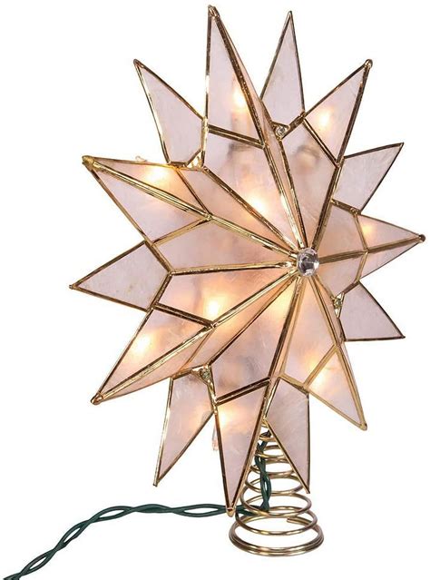 Capiz Star Tree Topper Golden 7 Point Double Tip Design With Center