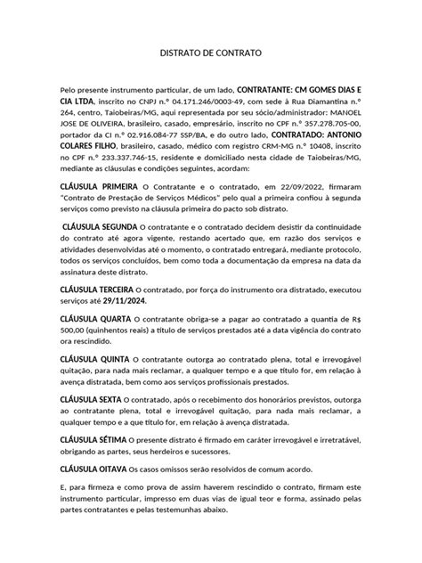 O Que É Distrato De Contrato - Distrato de Contrato de Prestação de Serviços | PDF