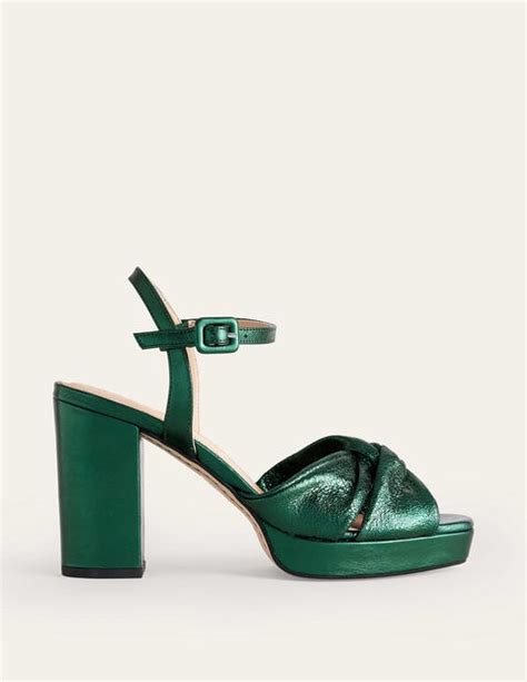 Twist Front Platform Sandals Winter Green Metallic Leather Boden US