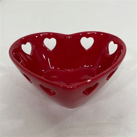 Cvs Dining Valentines Day Candy Dish Trinket Red Glazed Ceramic