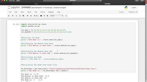 Data Science Python Code For Mean Median And Mode Youtube