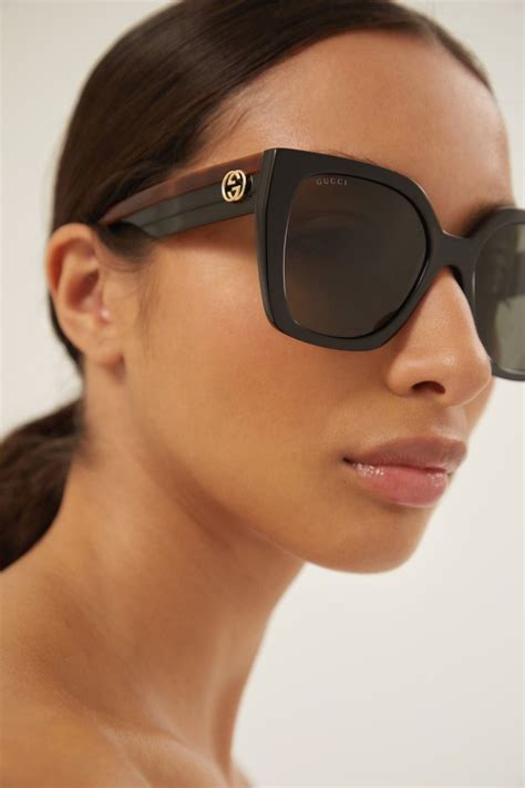 Gucci Squared Femenine Black And Marble Pink Sunglasses