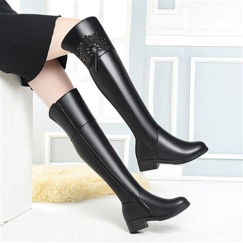 Buy Winter Thigh High Boots Women Genuine Leather Natural Wool Women