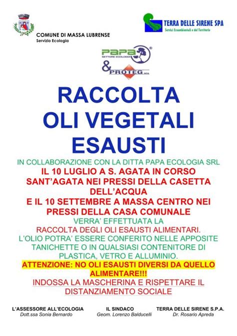 Domani A Massa Centro La Nuova Raccolta Degli Oli Alimentari Esausti