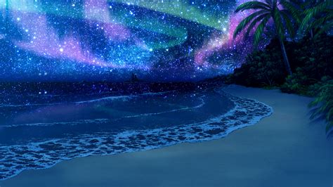 Beach, Night, Sky, Stars, Scenery, Nature, Anime, 4K, #138 Wallpaper PC ...