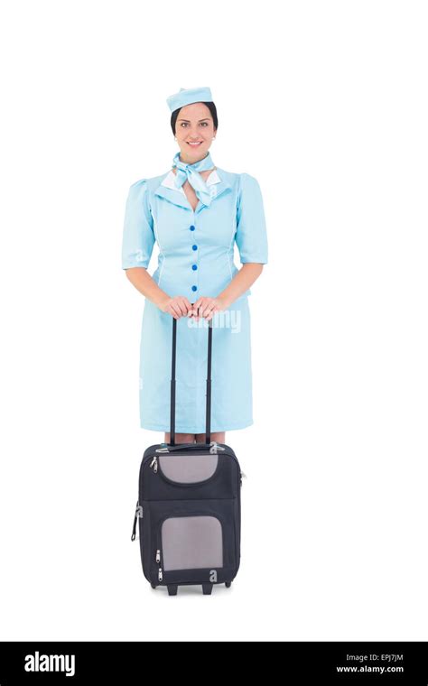 Pretty Air Hostess Holding Suitcase Stock Photo Alamy