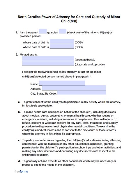 Free North Carolina Power Of Attorney Forms Pdf Word