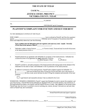 Fillable Online Victoriacountytx Eviction Complaint Form Victoria