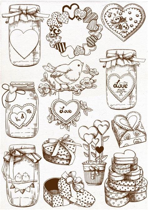 Country Style Love Clip Art. Vintage Decor Clipart. Vintage Bird, Hearts, Love, Romantic Decor ...