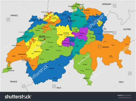 Colorful Switzerland Political Map Clearly Labeled Stock Vector ...