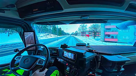 Pov Truck Driving Mercedes Benz Actros Daytime Winter Driving In