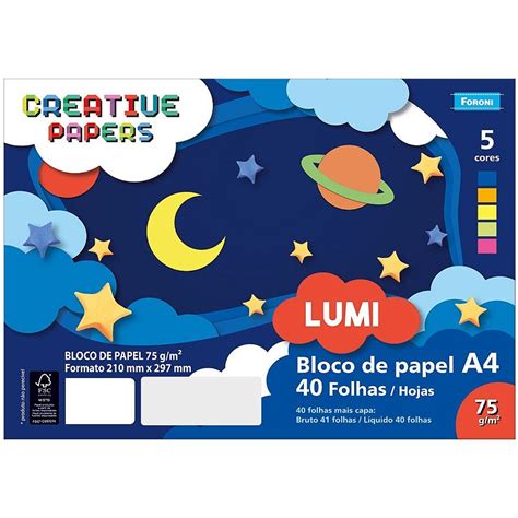 Bloco Creative Papers Lumi Foroni 5 Cores 75g m² 40 Folhas MundoLápis