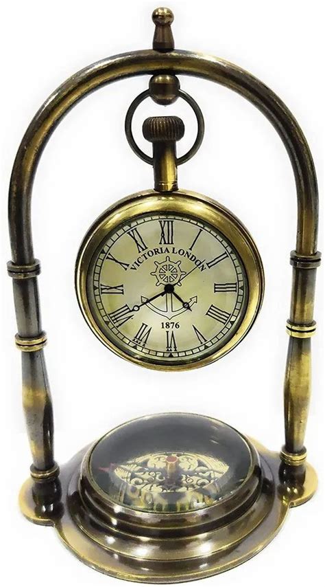 Nautical Clock Ship Table Clock Brass Desk Clock Maritime Brass Compass