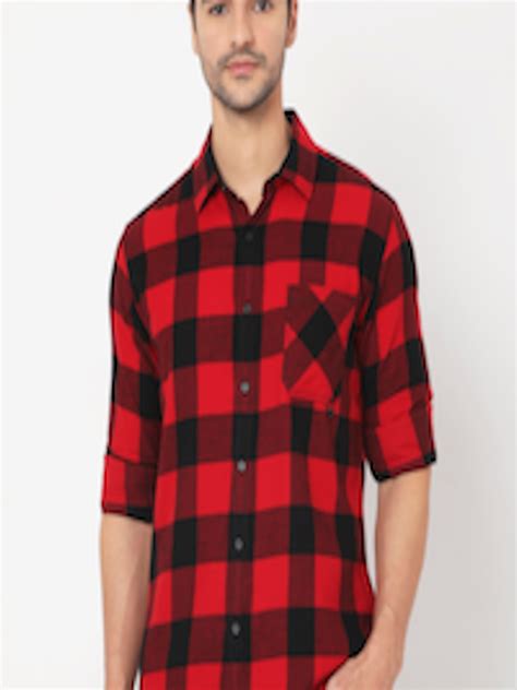 Buy Mufti Men Red Slim Fit Buffalo Checks Opaque Checked Casual Shirt