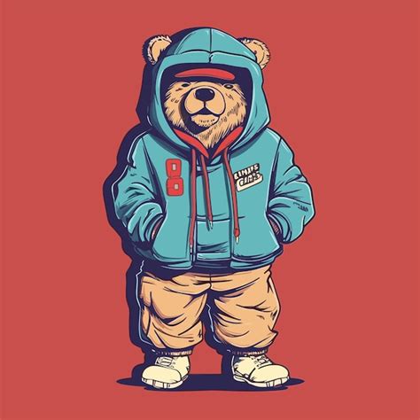 Urso Vestindo Jaqueta Azul E Estilo De Ilustra O De Chap U Vetor Premium