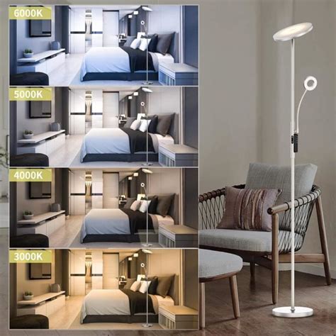 Lampadaire Sur Pied Salon Klara Avec Liseuse Nickel 30W Lampe Sur