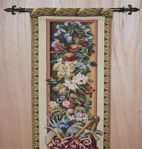 Vintage Tapestry Wall Hanging With Extending Rail Embroidered Armorial