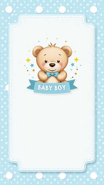 Tarjeta De Baby Shower Con Oso De Peluche Y Tema Azul Vector Premium