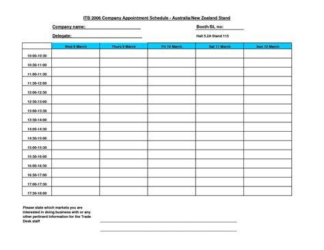 Time Slot Template Schedule Excel