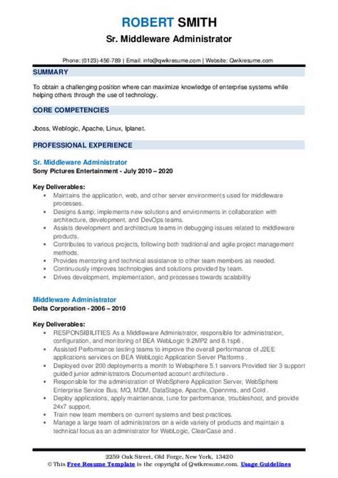 Middleware Administrator Resume Samples Qwikresume