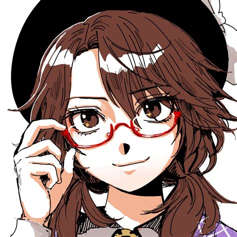 Safebooru 1girl Adjusting Eyewear Black Headwear Bow Brown Eyes Brown