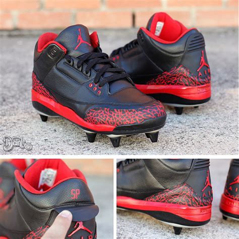 Air Jordan 3 Cleats Black / Red Custom for Spencer Paysinger by Dank ...