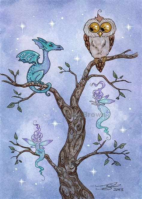 Owl Dragon And Two Fairies Par Amy Brown Fairy Dragon Fantasy