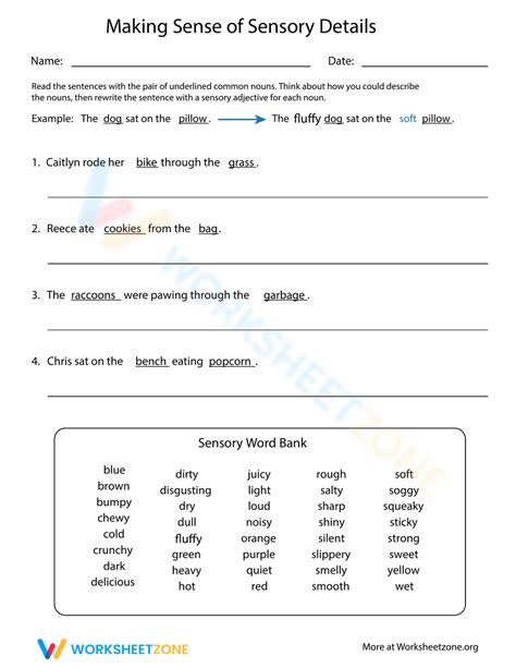 Sensory Language Details Worksheet