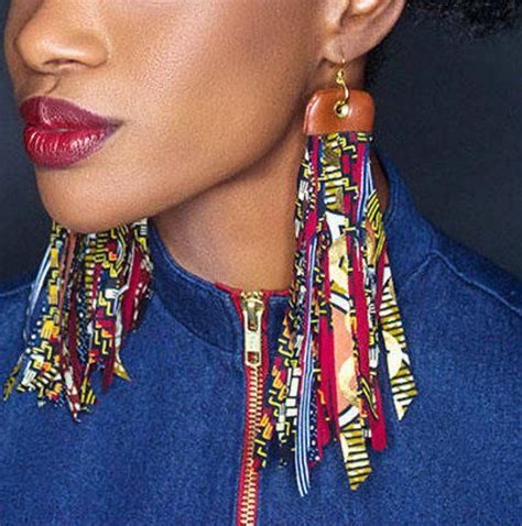 Large Ankara Earrings Large African Earrings Shredded Fringe Wax Print Earrings Ankara