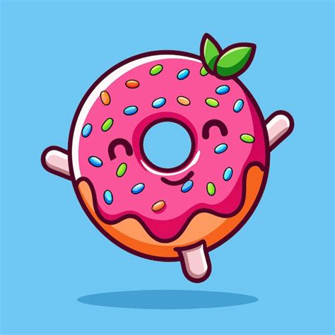 Cute Doughnut Flying Cartoon Vector Icon Illustration Food Mascot Icon Concept Isolated Premium