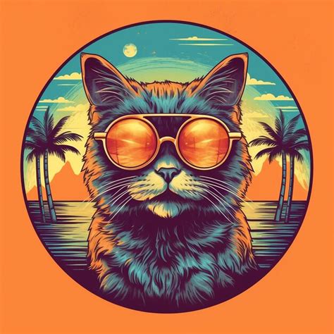 Premium Ai Image Sunglasses Cat At Cool Sunset Generative Ai