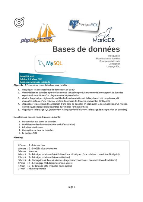 Cours Bdd 2022 Ce Document Est Une Introduction Aux Base De Données