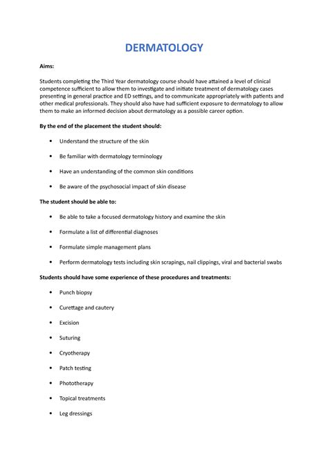 Dermatology Lecture Notes 1 10 DERMATOLOGY Aims Students