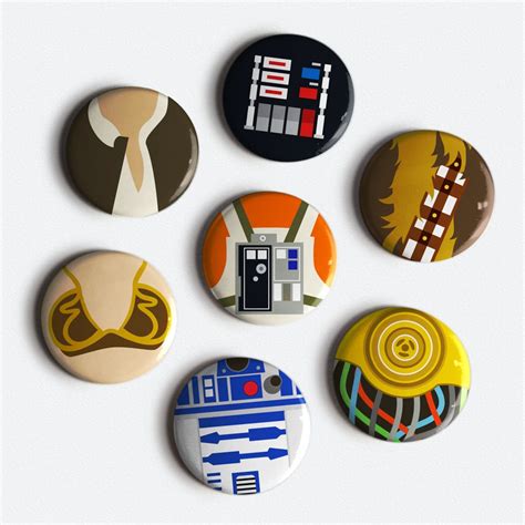 Star Wars Button Set 7 Original Illustrated Minimalist Style