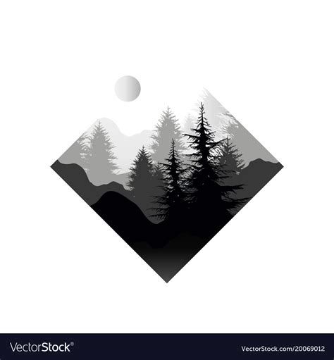 Beautiful Nature Landscape With Silhouettes Of Vector Image