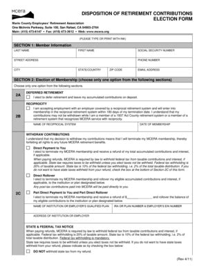 Fillable Online Disposition Of Retirement Contributions Election Form