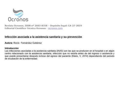 Infección asociada a la asistencia sanitaria y su prevención Ocronos