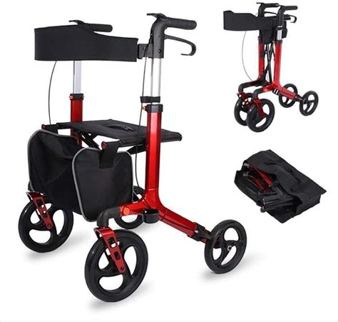 Combinaison Déambulateur et Fauteuil de Transport Rouge 4 Roues