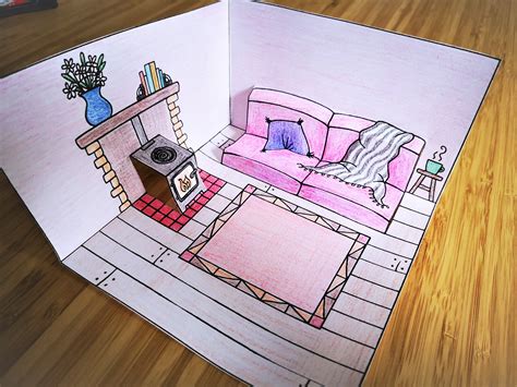 Pop Up Paper Dollshouse Lounge Printable Colouring Craft Etsy Uk