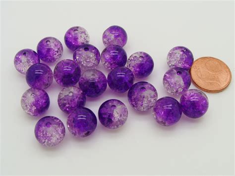 Perles verre Craquelé ronds 10mm VIOLET et TRANSPARENT par 20 pcs