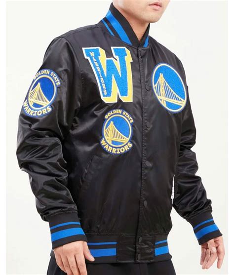 Black Satin Full Snap Golden State Warriors Mash Up Jacket Jackets Expert